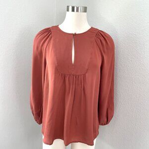 Joie Womens XS 100% Silk Blouse 3/4 Sleeve Shirt Top Pleated Back